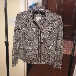 Talbots, black and white button up dress shirt